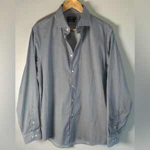 Karl Lagerfeld Paris Houndstooth Button Down Shirt Slim Fit Stretch Sz L NWOT